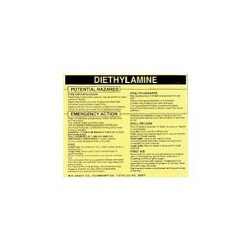 Brady 93523 Vinyl Hazardous Material Label , Black On Yellow, 3 3/4" Height x 4 1/2" Width, Legend "Diethylamine" (25 Labels per Package)