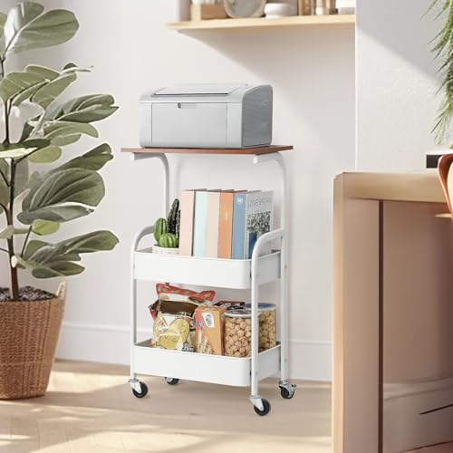 CADUKE Druckertisch mit Rollen, 3 Ebenen Druckerständer mit Arretierbaren Rädern, Rollcontainer...