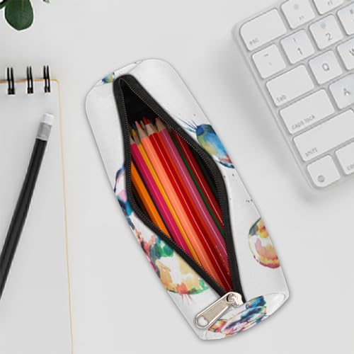 Image of Watercolor French Bulldog Canvas Pencil Case Bag, Dog Pattern Cylinder Zippe Pencil Case Storage Pouch Simple Stationery Bag for Middle High School Office College Student