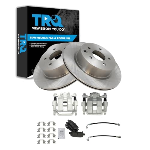 Image of TRQ Rear Brake Pad and Rotor Set Semi Metallic Rotors Calipers Compatible with 2006-2009 Infiniti M35 M45