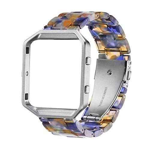 Image of Resin Band Compatible with Fitbit Blaze,Women Men Metal Frame Housing+ Resin Accessory Band Wristband Strap Blacelet for Fitbit Blaze Smart Watch Fitness(Blue)