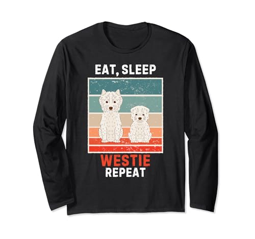 Retro Eat, Sleep Westie Repeat Vintage Grunge Westie Dog Manga Larga
