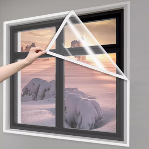 Film Isolant pour Fenêtre Transparent,Film de Vitrage Isolant pour l'Hiver,Kit Isolant pour Porte et Fenêtre,Film Thermique Résistant aux Intempéries,pour Maison,Bureau (200x240cm/79x94)