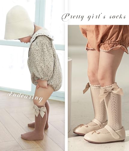 Image of CHUNG Toddler Baby Girls Knee Hight Stocking Cotton Socks 0-7Years Solid Color Bowknot Thin Spring Summer