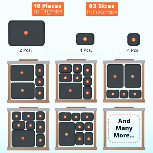 Image of LIVINGBASICS 10Pcs Multipurpose Drawer Organiser /Divider Tray(Plastic,Grey) | Space Saving, Multipurpose Storage, Customizable Layout etc.