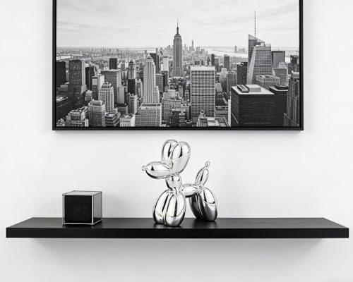 AMOIENSIS Glänzende Ballonhund-Statue, elektroplattierte Tierskulptur, kleine Dekofigur für Regal, vielseitige Schreibtischdekoration, farbenfroher Ballonhund, Silber, 10,2 cm