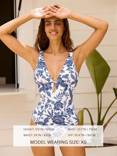 Image of CUPSHE Women's One Piece Swimsuit Deep V Neck Keyhole Cutout O Ring Textured Bathing Suit