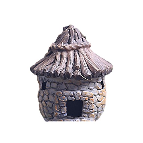 Omkuwl Fairy Cottage Landscape Decor Ornamento del jardín de la casa de la resina Ladrillo gris Cover
