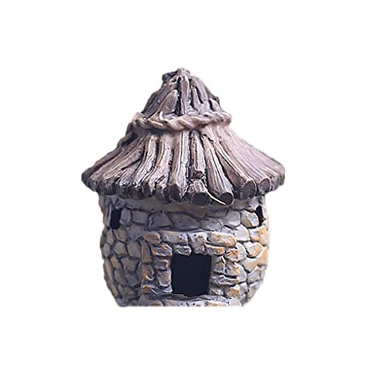 LUFA Fairy Cottage Décor de paysage Résine House Garden Ornament Brique grise