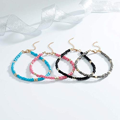 Yalice Minimalist Rice Beaded Anklets Colorful Seed Ankle Bracelet Beach Foot Chain for Women and Girls (Sea Blue) - Image 3