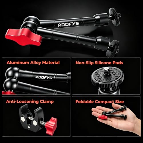 Image of ADOFYS Magic Arm with Super Clamp - 11in /28cm Adjustable Articulating Friction Camera Mount & Clamp with 1 /4 inch and 3 /8 inch Thread for LCD Monitor LED Light Flash Light Phone Action Cam