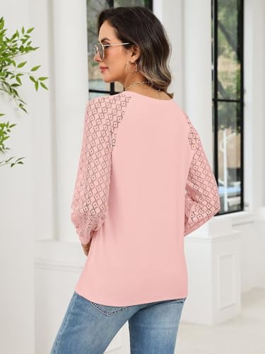 Women's Lace Long Sleeve Shirts Henley Crewneck Tops Business Casual Fall Blouses4