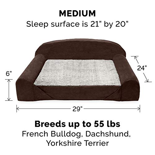 Furhaven Orthopedic Dog Bed For Medium Dogs W/ Removable Washable Cover & Reversible Foam Cushion, For Dogs Up To 55 Lbs - Luxury Edition Faux Fur & Suede Sofa - French Roast, Medium #TOP1