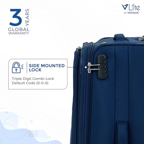 Image of Verage V Lite - Falcon 58 cms Navy Blue Carry-On Softside Trolley Bag Expandable Suitcase Travelling Spinner Luggage with Anti-Theft Zippers for Men and Women
