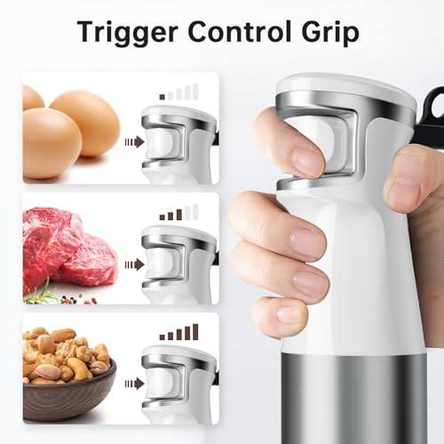 Image of Turelar Immersion Blender Handheld Corded Hand Blenders Set 1100W, Trigger Variable Speed 5 in 1 Stick Emulsifier with Chopper, Whisk and Frother for Soup, Baby Food and Smoothies, White