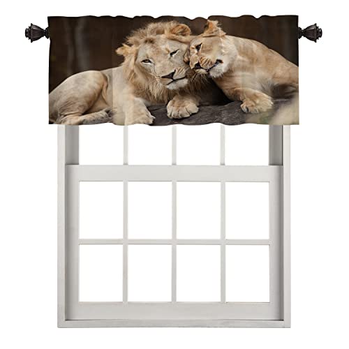 BaoNews Brown Golden Kitchen Valances for Windows,Lion Blackout Valances Curtains Multilayer Polyester Drapes for Kitchen Bedroom 1 Pack 52X18 Inches