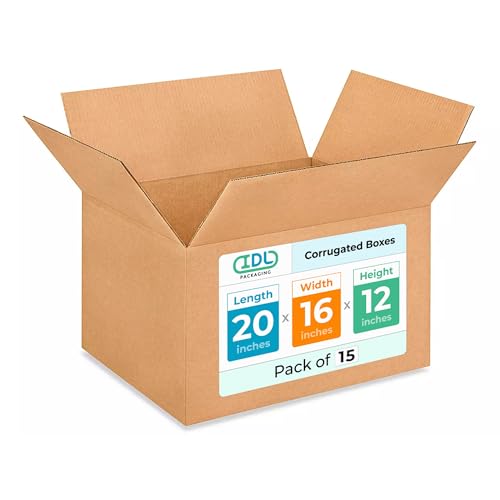 Large Shipping &amp; Moving Boxes 20"L x 16"W x 12"H (15-Pack) - Extra Strength 200 lb vs Regular - Corrugated Shipping Boxes for USPS/UPS/FEDEX - Cardboard Box Moving - Large Box by IDL Packaging