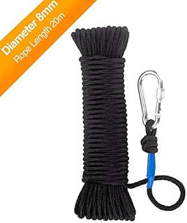 Wukong Fishing recovery rope 20 m with 1 carabiner, mooring line, all-purpose rope, knitting, braiding line, outdoor rope, heavy duty rope, safety, durable outdoor sports, camping