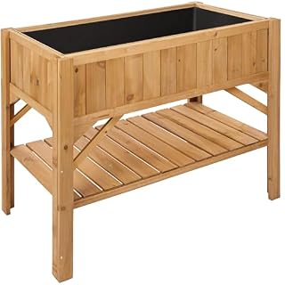 tectake carré potager 119 cm en pin avec étagère