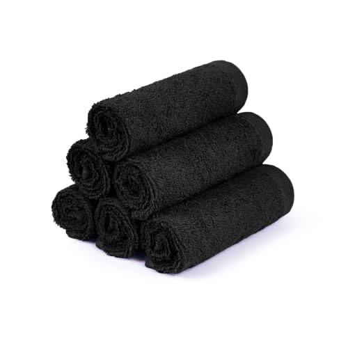 Image of MYTRIDENT Face Towel | Urban Comfort | Quick Drying | Travel Friendly | for Men /Women | 6 Pc Face Towel (30 cm x 30 cm) | 100% Cotton 450 GSM - Black