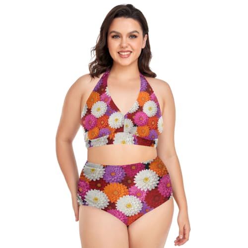 Maillot de bain deux pièces femme grande taille confortable motif chrysanthème L-4XL