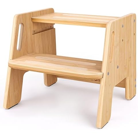 Step Stool, Height-Adjustable 2-Step Stool for Kids, Wooden Toddler Potty Training Stool with Handles for Bathroom Sink, Kitchen, Bedroom Cover