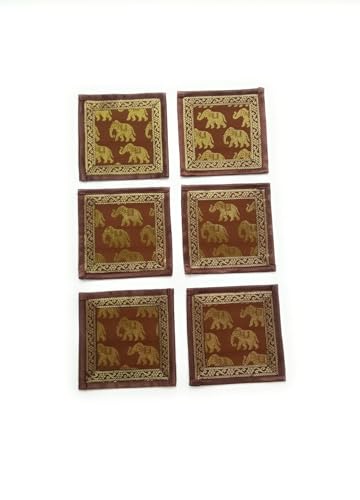 Image of Diwali Room Decor Silk Table Runner Placemats Tea Coaster Set for Living Room 4 to 6 Seater Dinning Table Table Mat Set Centre Table Top Decor Pack of 13 Pcs (Brown)