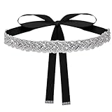Haakong Bridal Rhinestone Wedding Waist Belt for Women Sparkly Belt Wedding Satin Sash for Special Occasion (Black)
