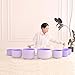 Hye-eun 432hz Purple Crystal Singing Bowls Set of 7Pcs Quartz Frosted Sound Chakra Bowls with Carrying Case for Yoga Meditation Healing Percussion Instruments