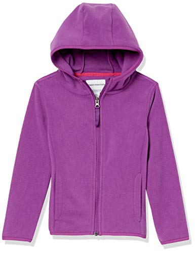 Amazon Essentials Girls' Polar Fleece Full-Zip Hooded Lightweight Jacket, Plum Purple, L