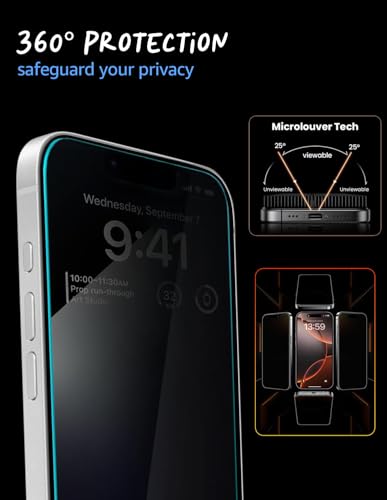 Image of Lensarmor Military Grade 360 Degree Privacy Tempered Glass for iPhone 15 & iPhone 16 - Anti-Spy Screen Protector with Accessories Kit, Shatterproof & Scratch Resistant Screen Guard (6.1 inch)