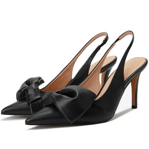 Moloershow Women's Slingback Heels with Bow Pointed Toe Pumps with
