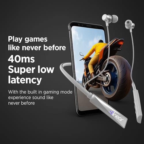 Image of inear DJ-M8 Bluetooth Neckband with 60H Playtime, Voice Changer, Magnetic On Off, Type-C Charging, Dual Pairing, ANC, Mic, HD Sound, IPX, for Gaming Running Gym Sports (Grey)