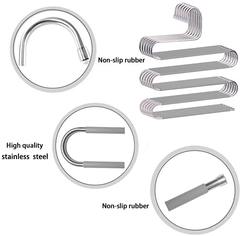 Pants Hangers Non Slip Space Saving Hangers 6 Pack S-Shape Trousers Hangers Stainless Steel Clothes Hangers Closet Organizer For Pants Jeans Scarf Trouser Tie Towel(6 Pack Gray) #TOP2