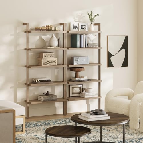 Nathan James Beacon 5 Tier Bookshelf, Wall Mounted Bookcase, Solid Wood Bookshelf in Wire Brushed Finish, Boho Rustic Bookcase by Nathan James - Image 2