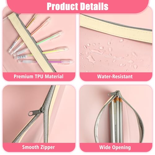Image of GoClimber 4 Pack Clear Pencil Pouch, Cute Pencil Case, Pencil Bag With Zipper, Teen Portable Pencil Pouch for School & Stationery Supplies (Dusty Rose)