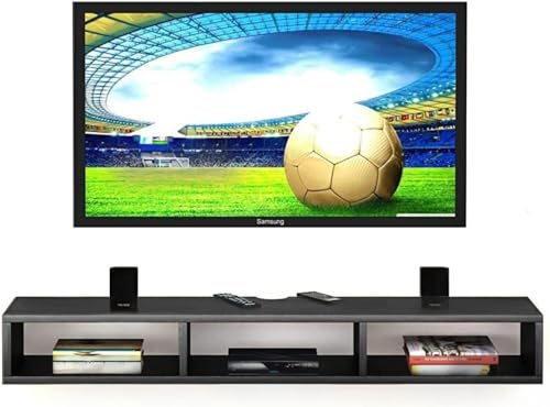 Image of Dime Store Wooden Wall Mounted Floating TV Stand /TV Entertainment Unit /TV Cabinet with Rack for Set Top Box & Decorative Objects /TV Stand for Living Room (Black, 32x5x8 inch)