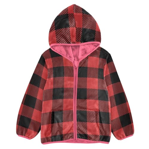 GuoChe Black Red Plaid Classic Baby Boy Sherpa Jacket