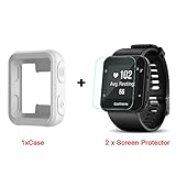for Garmin Forerunner 35 Case, Lamshaw Silicone Case with Screen Protector (2 Pack) for Garmin Forerunner 35 Watch (White Case+Screen Protector)