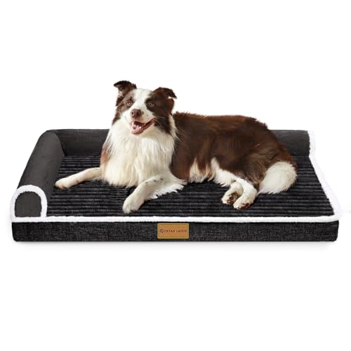 Orthopedic beds for dogs 16 Patas Lague Orthopedic Dog Bed Large Sized Dog 36''X24'', Waterproof Comfortable L Bolster Medium Non-Slip Soft Warm Pet Crate Bed Sleep Sofa mat with Removable Washable Cover Black