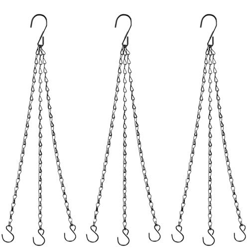 JCKD 3 Pieza Ganchos y Cadenas para Colgar Plantas; Cadena metálica de 40 cm con Ganchos en Forma de S, Apta para macetas, comederos para pájaros y Objetos Decorativos; Color Negro, Ajustable