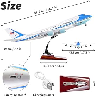 Lose Fun Park 1:130 Scale Large Model Airplane Air Force One Boeing 747 Plane Models Diecast Airplanes with LED Light for Collection or Gift