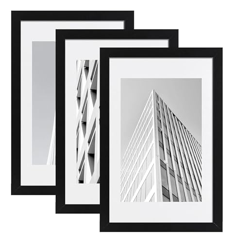 ELSKER&HOME 16x24 Poster Frame 3 PK, Matted to 12x18 Wall Photo Frame Black