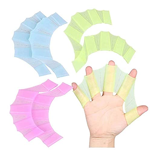 Huliyhus 3 Pairs Silicone Swimming Gloves Finger Frog Type Hand Webbed Flippers Swim Gear Fins Training Paddles Swim Webbed Gloves for Kids Women Men (M)
