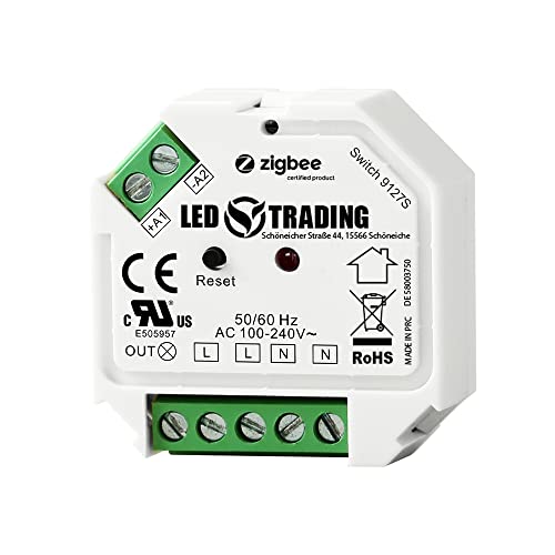 LED TRADING ZigBee 3.0 Unterputz Schaltaktor 1 Kanal für 230V max. 200W LED 400W Halogen Schalter-Anschluss für Lampen, Trafos & Leuchten mit Neutralleiter Anschluss (Schaltaktor für Schalter) Cover