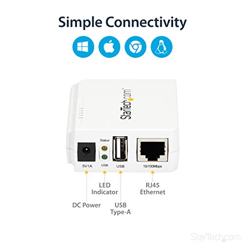 Image of StarTech 1-Port Wireless N Network USB 2.0 Print Server, TAA (PM1115UW) | 10 /100Mbps Ethernet USB Printer Server Adapter, Windows 10, 802.11 b /g /n