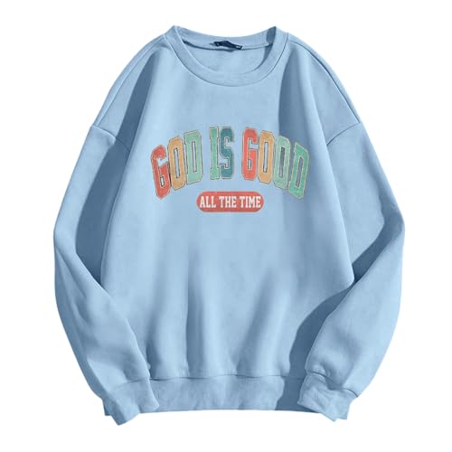 Sweat à capuche décontracté imprimé lettre coupe ample couleur bleu ciel - 3