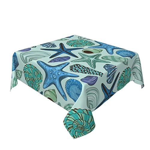 Yetta Yang Navy Blue Teal Nautical Starfish Beach Coastal Sea Beachy Waterproof Picnic Party Square Table Cloth Cover 60 X 60 Inches Square Tablecloth For 30-46 Inch Home Dining Room Kitchen #TOP4