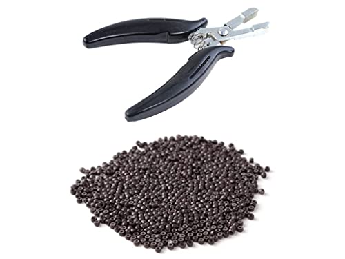 Neitsi Hair Extension Pliers and Silicone Nano Beads,Nano Rings Beads for Nano Ring Hair keratin Hair Extensions 2.0mm1.6mm1.5mm (500pcs, Brown)
