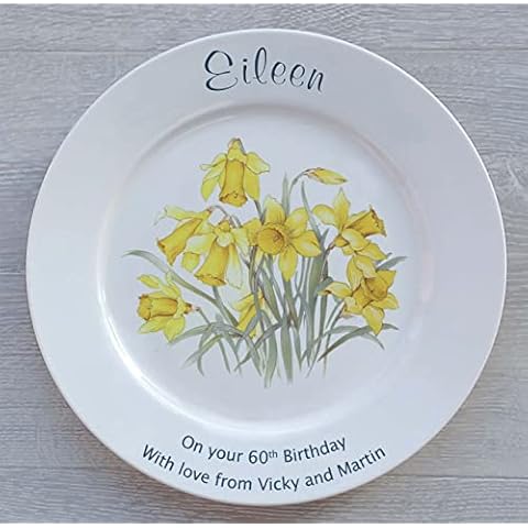 Personalised 80th Birthday Plate with Daffodils Cover
